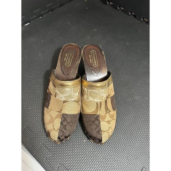 Vintage Y2K Coach Caterina Patchwork Platform Clogs Wooden Womens Size 7.5 - Picture 2 of 8